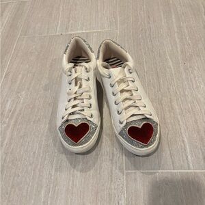 Betsey Johnson White and Silver Sneakers with Red puffy velvet Heart
